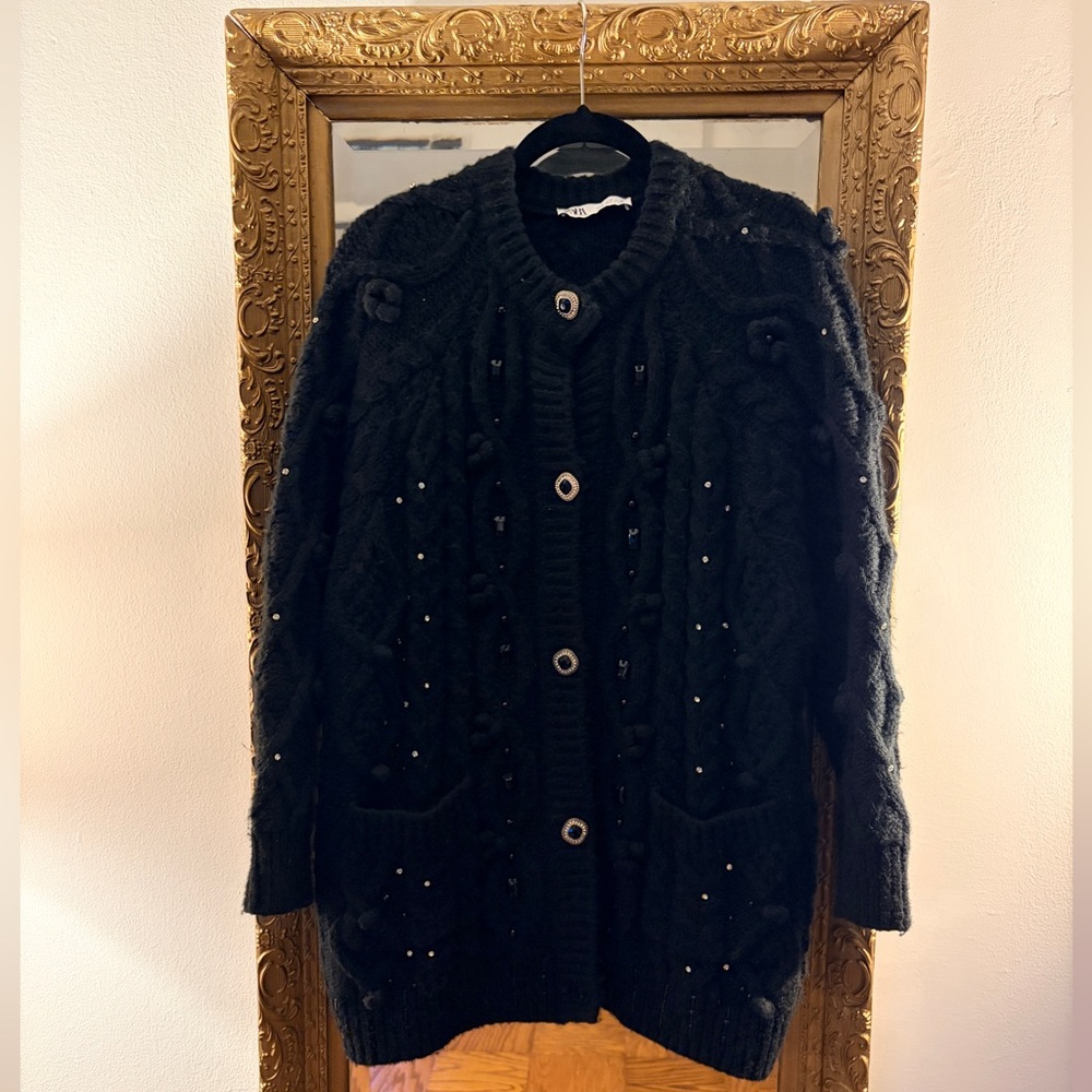 Zara Beaded Chunky Oversized Cardigan